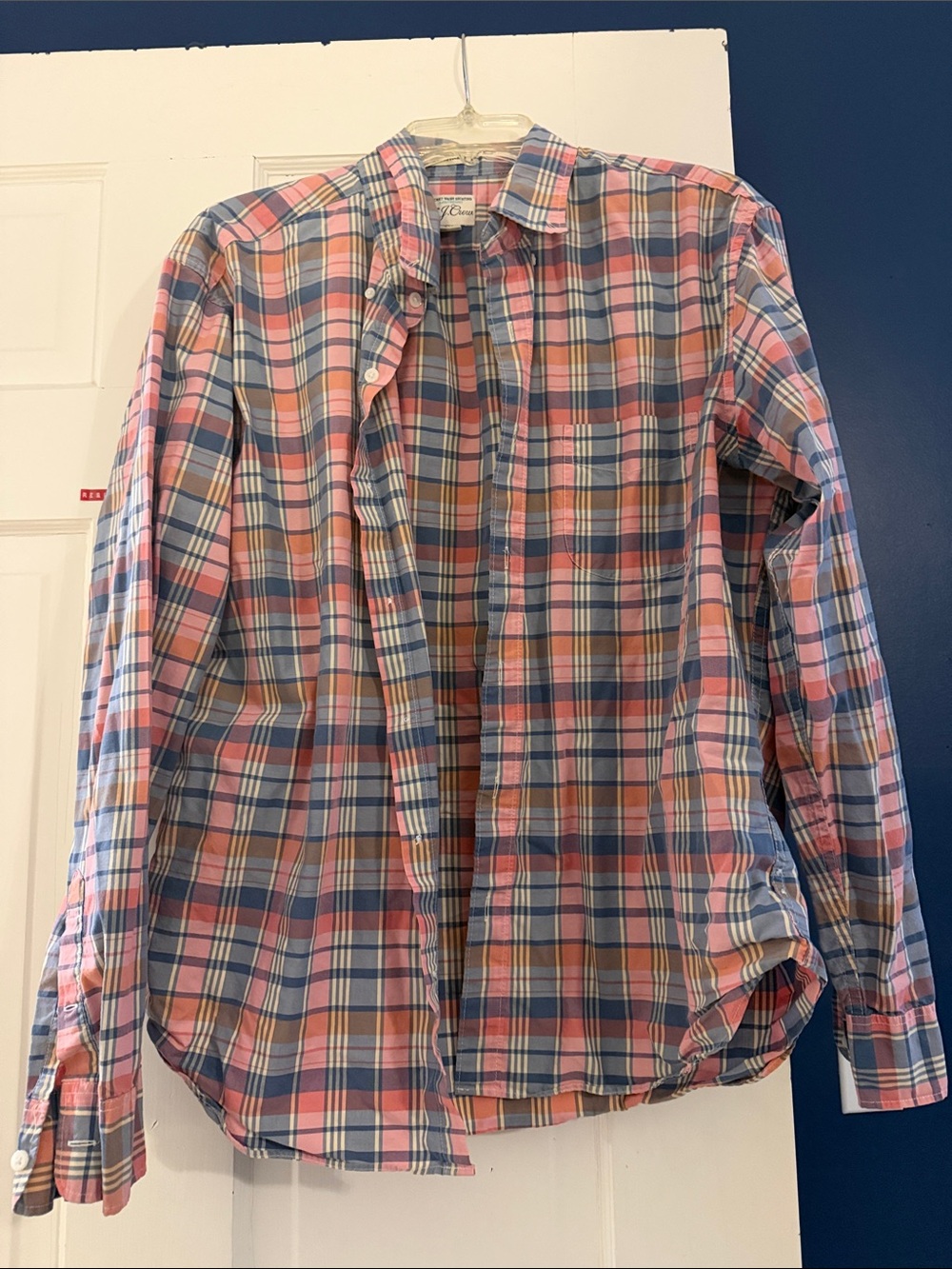 J. Crew Pink, Blue and White Plaid Button-Up Shirt